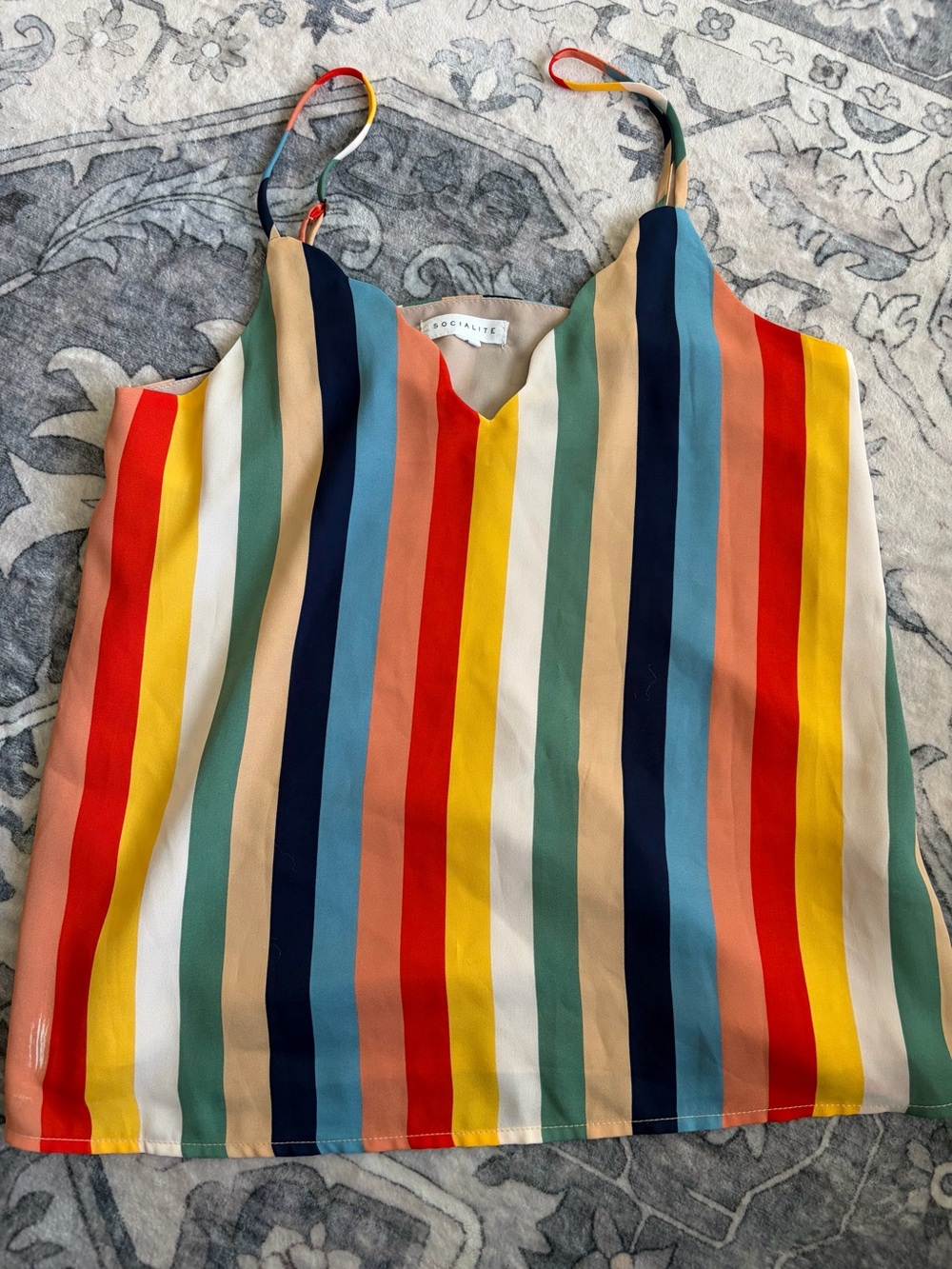 Socialite Striped V-Neck Cami in Red, Yellow, Blue, Green, Pink, Navy